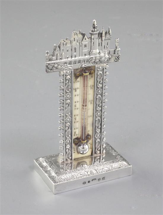 A rare William IV novelty silver castle top thermometer, by Joseph Wilmore, Height 94mm Gross weight 1oz/33grms